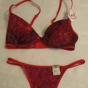 FLIRTITUDE 32B Convertible Racerback Underwire Bra XS Thong NWT Damask